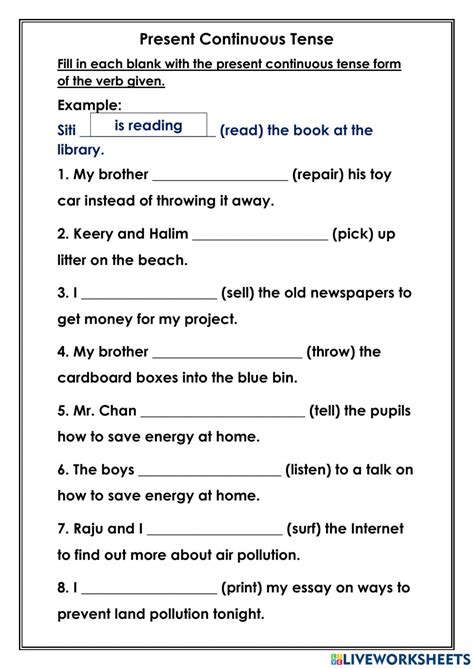 Present Continuous Tense Interactive Worksheet For Year 5