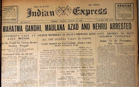 Quit India Movement The Front Page Of The Indian Express On August