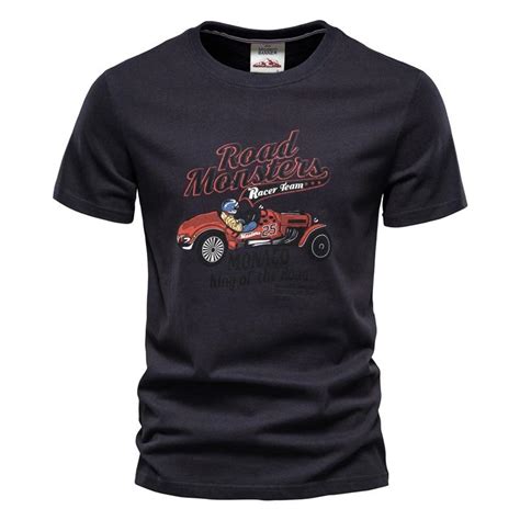 Cheap AIOPESON Car Printed Top Tees Men High Quality Retro Style 100