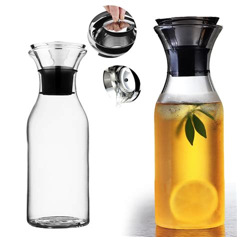 Glass Carafe With Lid Borosilicate Glass Pitcher For Hotcold Water Ice Tea And Juice Beverage