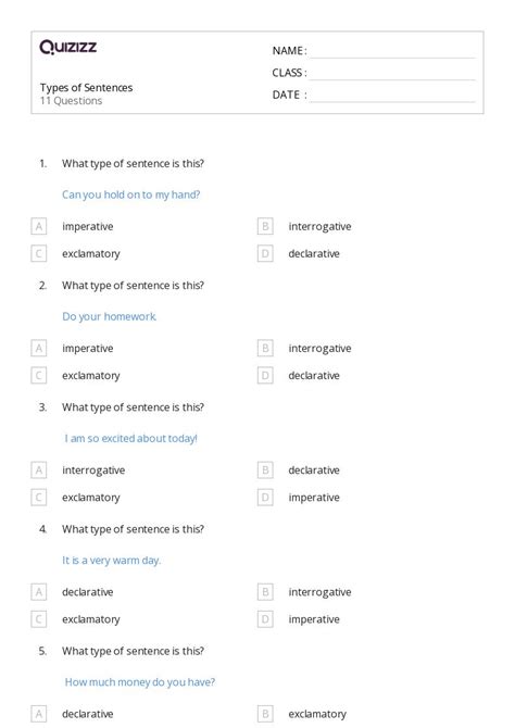 50 Types Of Sentences Worksheets For 3rd Grade On Quizizz Free And Printable