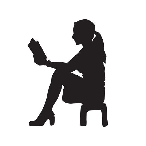 Beautiful Silhouette Of Woman Reading A Book Sitting On A Stool