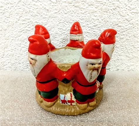 Vintage Christmas Candle Holder 5 Santas Candlesticks Swedish