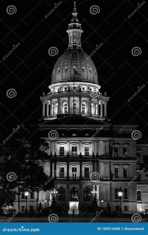 Lansing State Capitol Building in Michigan at Night in Black and White ...