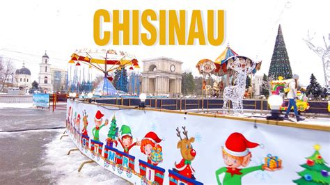 Walking In Chisinau Central Park And Christmas Market Carousel Snow