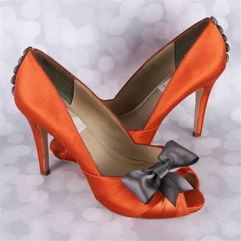 Burnt Orange Wedding Shoes For Bride Charcoal Gray Bridal Etsy Uk