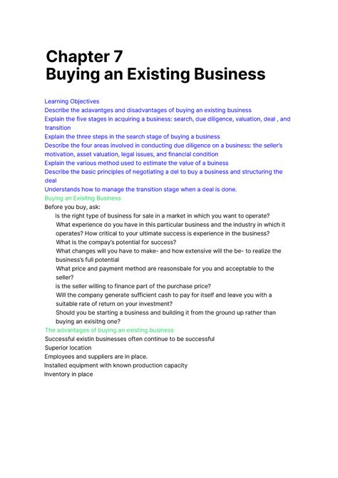 Mana 3325 Chapter 7 Lecture Chapter 7 Buying An Existing Business