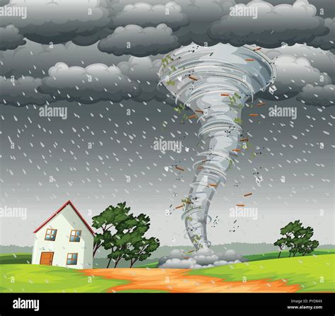 Destructive Tornado Landscape Scene Illustration Stock Vector Image