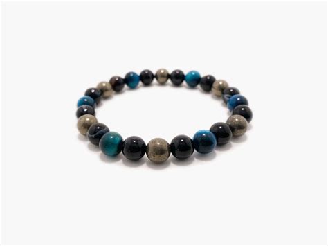 Браслет из чёрного агата, пирита и бирюзового тигрового глаза купить в ...