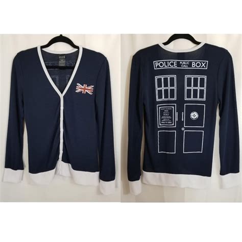 Her Universe Sweaters Doctor Who Cardigan Sweater Tardis Blue White Red Poshmark