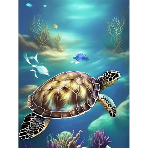 D Diamond Painting Kit Complet Tortue Et Mer Diy Peinture Diamant Set