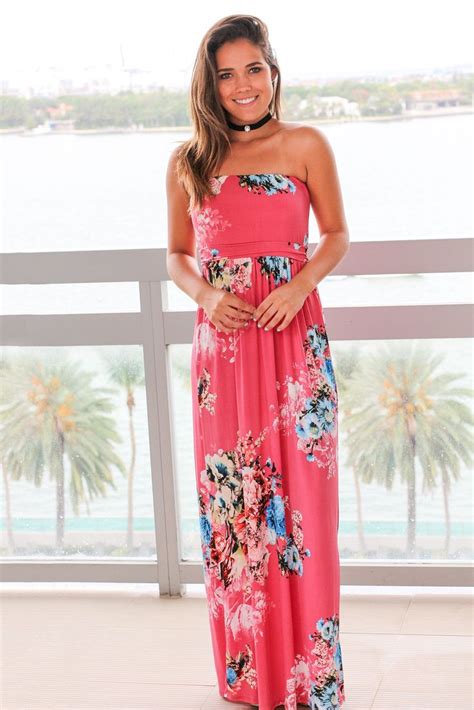 Pink Floral Strapless Maxi Dress Strapless Floral Dress Maxi Dress Maxi Dress Formal