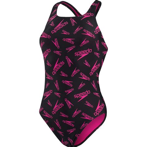 Speedo Womens Boom Logo Allover Medalist Black Electric Pink Sports