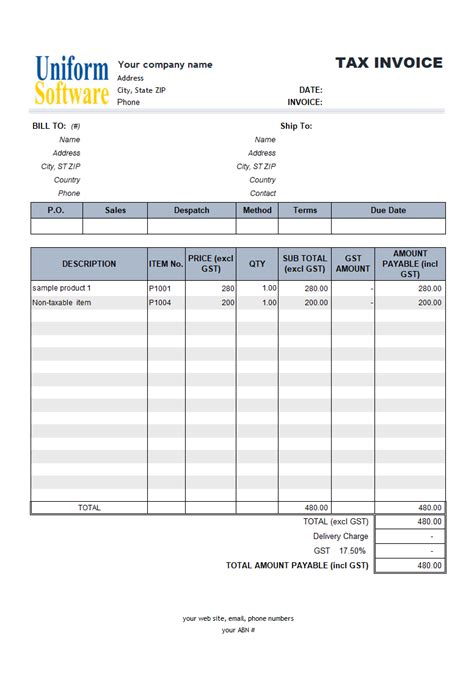 Invoice Template Australia