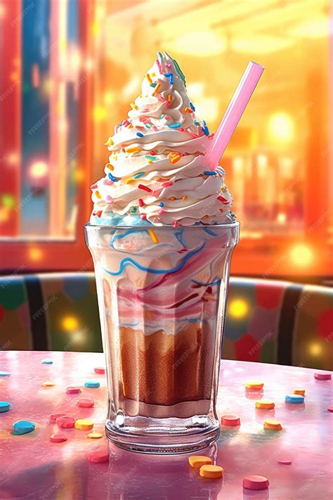 Premium Ai Image Delicious Milkshake In A Tall Glass With Whipped