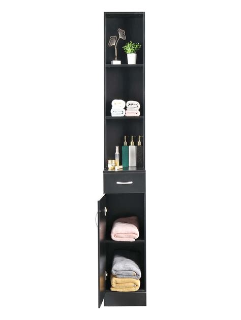 Tall Bathroom Storage Cabinet 5 Tier Wooden Freestanding Tower Cabinet Floor Organizer Narrow