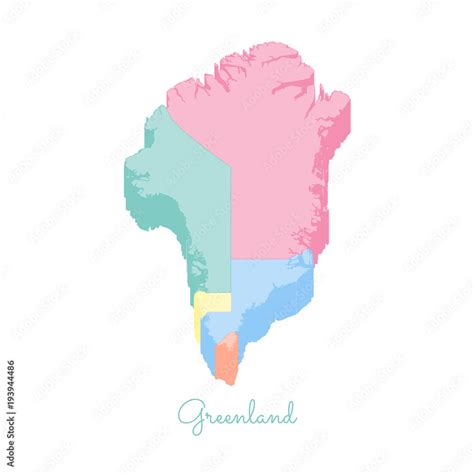 Greenland region map: colorful isometric top view. Detailed map of ...