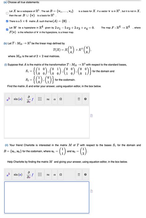 Solved A Choose All True Statements Let X Be A Subspace