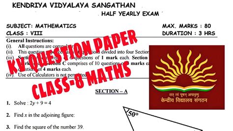 Kv Question Paper Class 8 Maths Kendriya Vidyalaya Half Yearly Exam