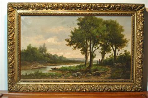 TABLEAU PEINTURE ANCIENNE 19 siècle XIX école Barbizon paysage bord