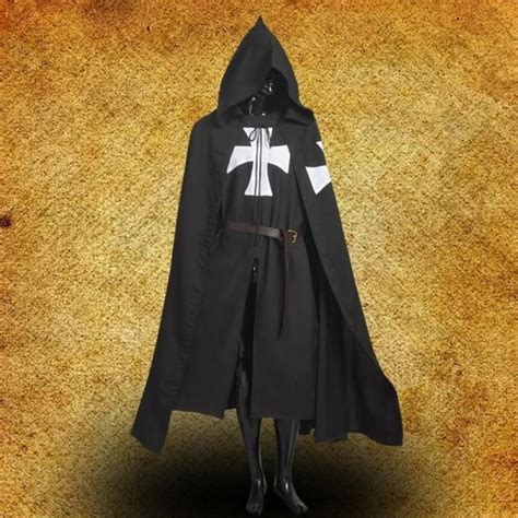 1pc Black Medieval Warrior Cosplay Costume Templar Knight Cloak Robe In