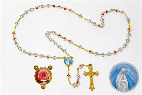 DIRECT FROM LOURDES - Glass Our Lady of Fatima Rosary Beads.