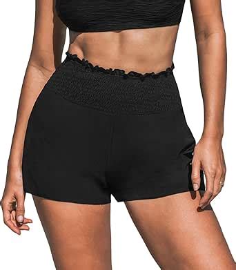 Amazon Cupshe Bikini Bottom For Women High Waisted Smocked Ruffled Shorts Bottom M Black