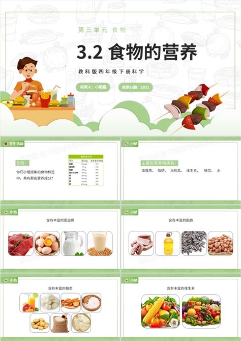 教科版四年级下册食物的营养课件ppt模板下载熊猫办公