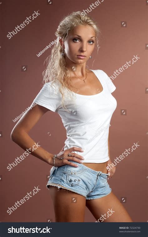 Beautiful Sexual Girl Blonde Short Shorts Stock Photo 72324730 Shutterstock