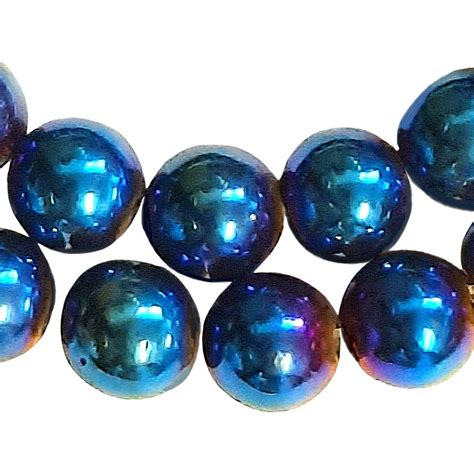 Fil de 46 perles rondes 8mm 8 mm en hématite bleue irisée non magnétique