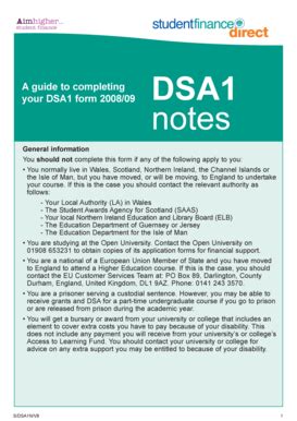 Fillable Online SFD 2008 09 DSA Guidance Notes To Completing Your