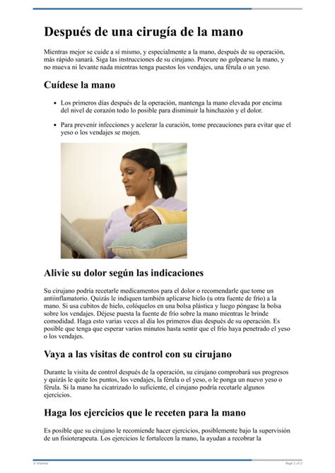 Text Despu S De Una Cirug A De La Mano Healthclips Online