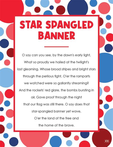 Star Spangled Banner Lyrics Free Printables Printabulls