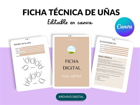 Plantilla CANVA Ficha de Uñas Fichas Digitales Hotmart