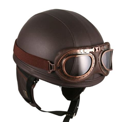 Buy Leather Brown Motorcycle Goggles Vintage Garman Style Half Helmets ...