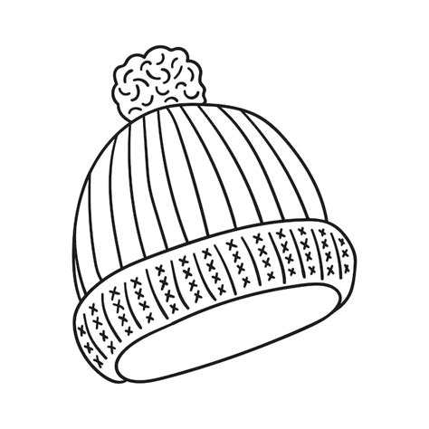 Premium Vector Doodle Knitted Hat With A Pompon Winter Autumn Wardrobe Item