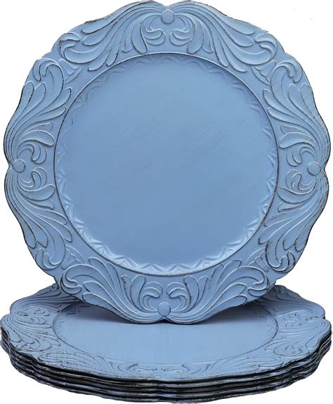 Amazon Leemxiiny Antique Blue Charger Plates With Embossed Edge