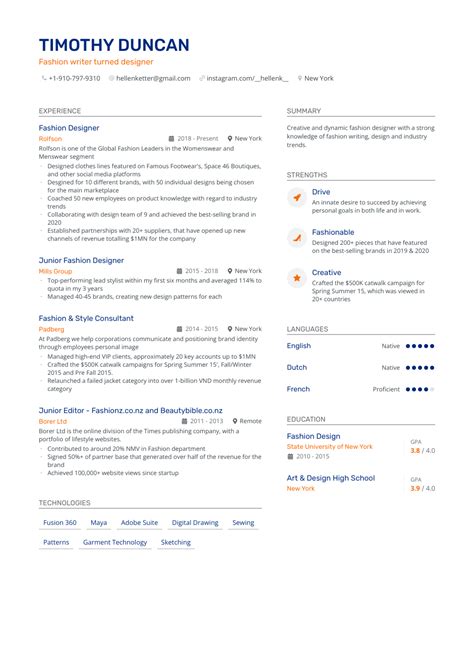 Fashion Designer Resume Examples Guide For Off