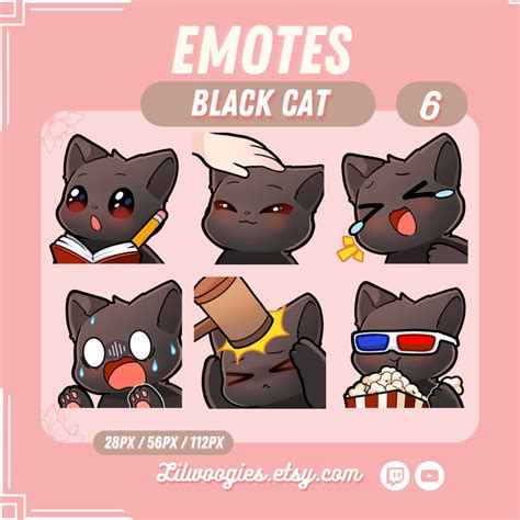 6x Black Cat Twitch Emotes Discord Emotes Black Cat Twitch Emote Pack Cute Emote Discord