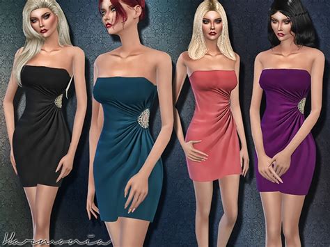 Crystal Embellished Gathered Wrap Dress By Harmonia Sims 4 Female Clothes