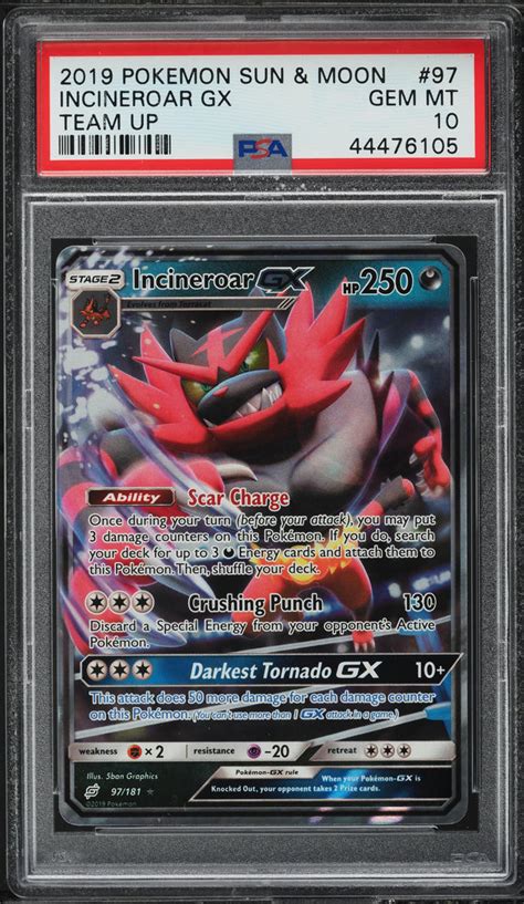 Pokemon Sun Moon Team Up Incineroar Gx Psa Gem Mint