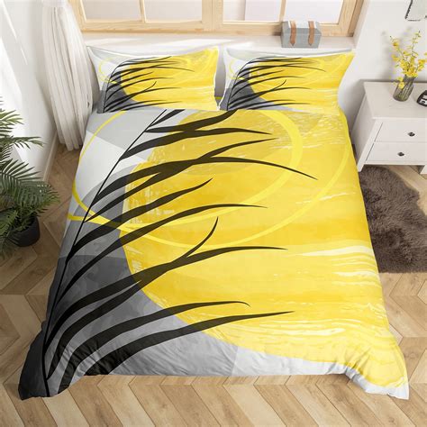 Yst Minimalism Modern Bed Set Grey Black Yellow Duvet Cover Mid