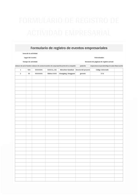 Plantilla De Excel Formulario De Registro De Actividad Empresarial Y