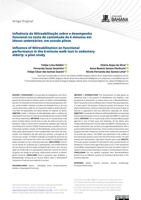 Pdf Influ Ncia Da Wiireabilita O Sobre O Desempenho Funcional No