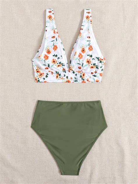 Floral Random Print High Waisted Bikini Swimsuit Shein Usa