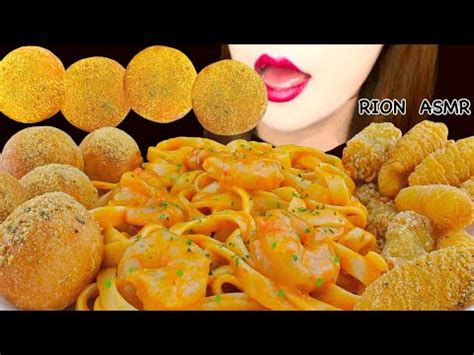 Asmrpasta With Cream Sauce Cheese Ball Hash Browns Mukbang Eating