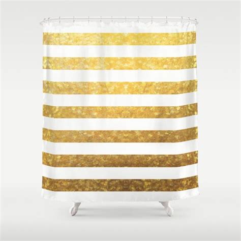 White And Gold Stripes Shower Curtain By Laura Ruth Curtains Striped