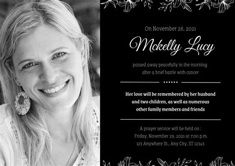 Free Printable Customizable Obituary Card Templates Canva 56 Off