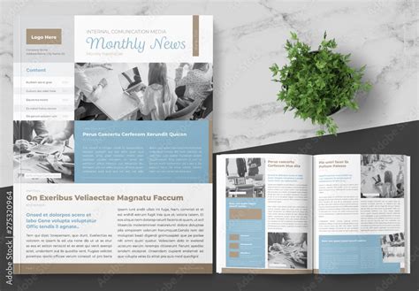 Business Newsletter Layout With Blue And Brown Accents Stock Template Adobe Stock