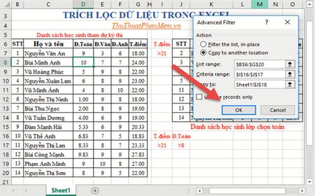 Rất Hay Hướng dẫn cách trích lọc dữ liệu trong Excel